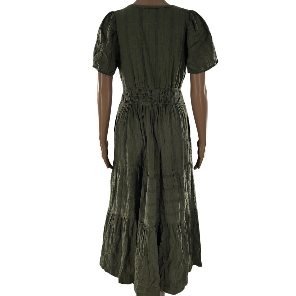 Anthropologie Moss Green Somerset Tiered V Neck Cotton Maxi Dress - Picture 8 of 11